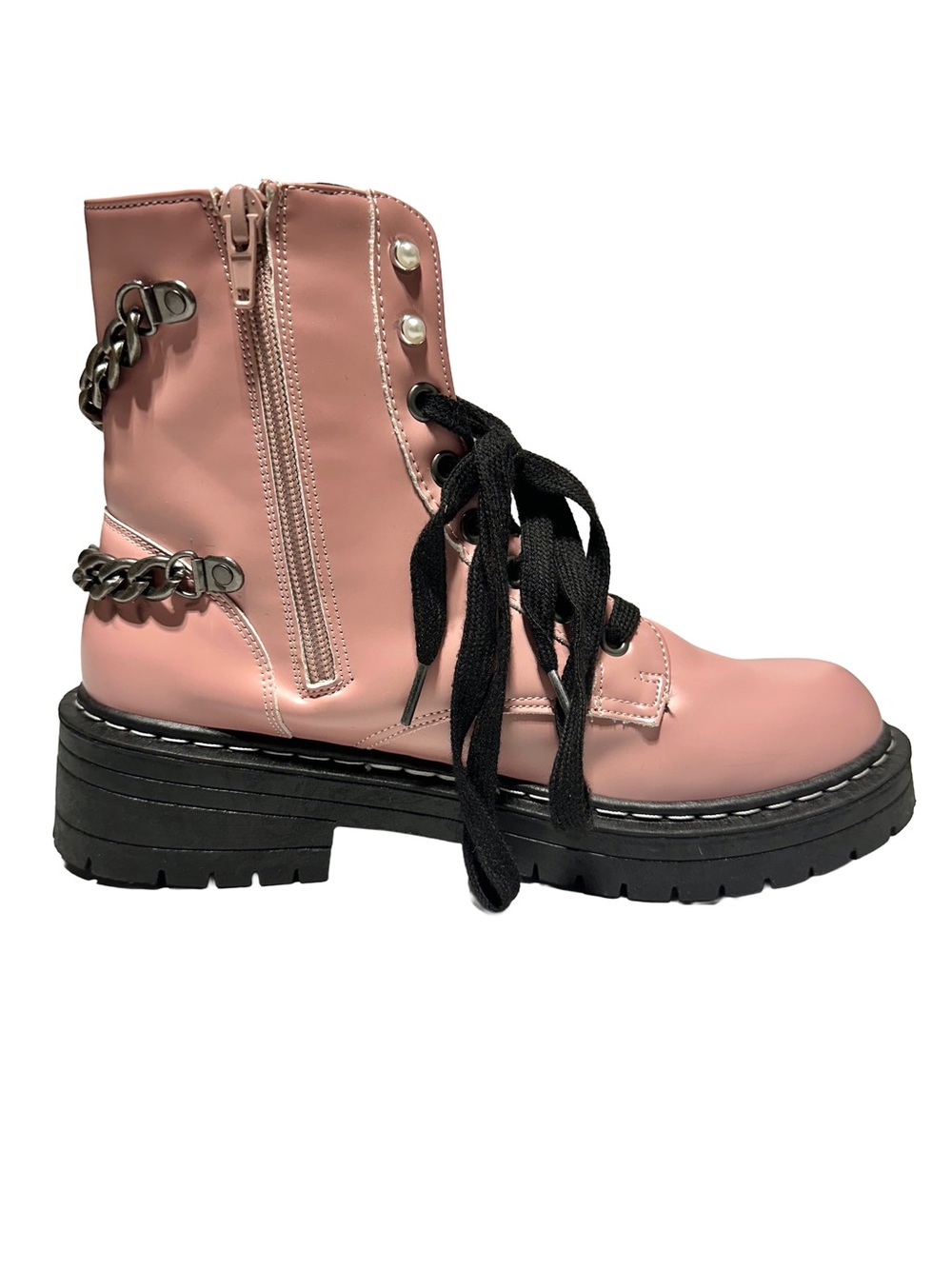 SUGAR Pink Chain Charm Combat Boots | Coquette Grunge Fairycore Moto - Picture 5 of 11